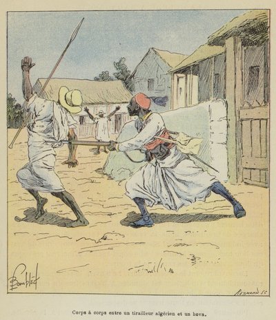 Nahkampf zwischen einem algerischen Scharfschützen und einem Hova von after Louis Charles Bombled