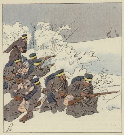 Japanische Infanterie in Winterfelduniform von after Louis Charles Bombled