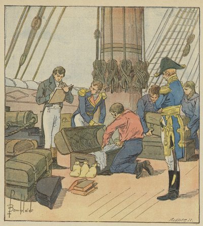 Die britische Admiralität inventarisiert das Gepäck von Napoleon von after Louis Charles Bombled
