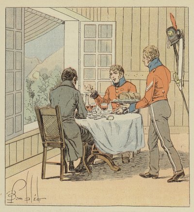 Las-Cases speist mit dem Wachoffizier von after Louis Charles Bombled