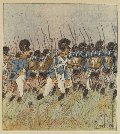 Das Zentrum der französischen Linie wurde von den Bayern bewacht von after Louis Charles Bombled