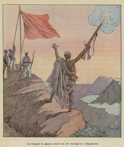Die Kriegsflagge gehisst auf den Bergen in Tananarive von after Louis Charles Bombled