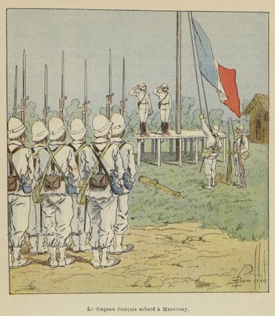 Die französische Flagge gehisst in Marovoay von after Louis Charles Bombled