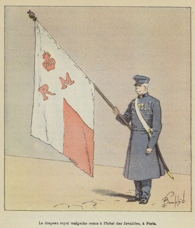 Die königliche madagassische Fahne wird im Hôtel des Invalides in Paris übergeben von after Louis Charles Bombled