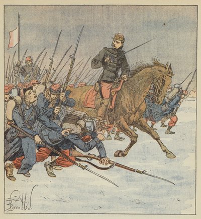 General Deflandre führt ein Bataillon zum Angriff auf Layes von after Louis Charles Bombled