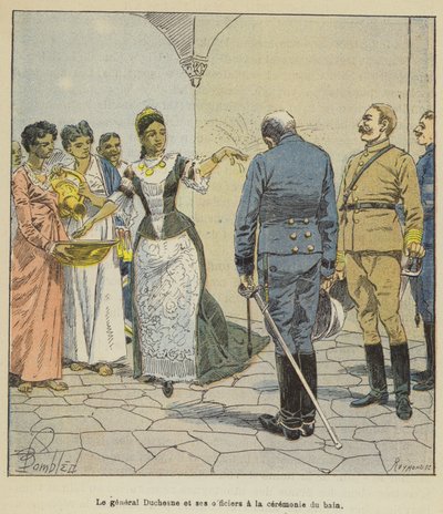 General Duchesne und seine Offiziere bei der Badezeremonie von after Louis Charles Bombled