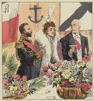 Zar Nikolaus II. verkündet das französisch-russische Bündnis an Bord der Pothuau von after Louis Charles Bombled
