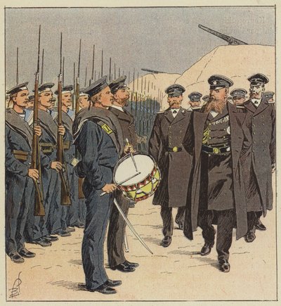 Russische Matrosen bei der Inspektion in Port-Arthur von after Louis Charles Bombled