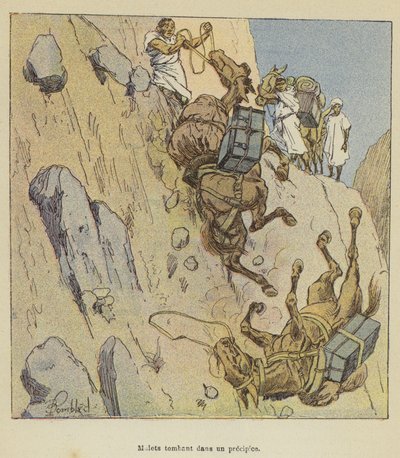 Maultiere stürzen in eine Schlucht von after Louis Charles Bombled