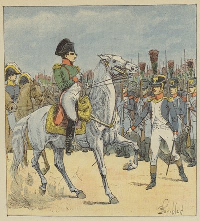 Napoleon wird bei der Parade von einem Leutnant angesprochen von after Louis Charles Bombled