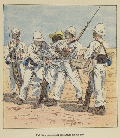 Patrouille beschlagnahmt Waffen von einem Hova von after Louis Charles Bombled