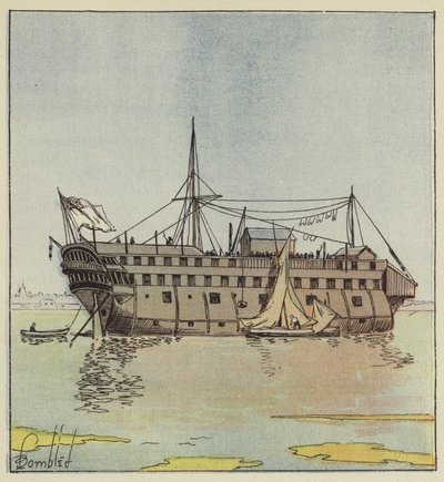 Englische Pontons in der Reede von Portsmouth von after Louis Charles Bombled