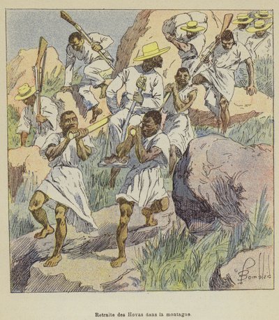 Rückzug der Hovas in die Berge von after Louis Charles Bombled
