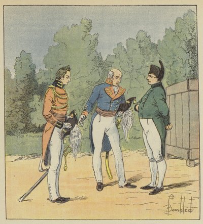 Ein englischer Kapitän stellt einen Leutnant Napoleon vor von after Louis Charles Bombled