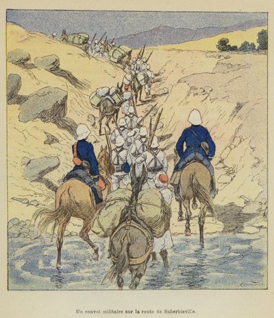 Ein Militärkonvoi auf der Straße nach Suberbieville von after Louis Charles Bombled