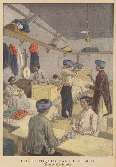 Menschen aus Französisch-Indochina in ihren Unterkünften auf der Weltausstellung 1900 in Paris von after Oswaldo Tofani