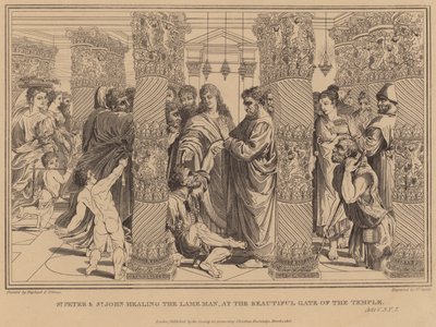 St. Petrus und St. Johannes heilen den Lahmen am Schönen Tor des Tempels, Apostelgeschichte von after Raphael