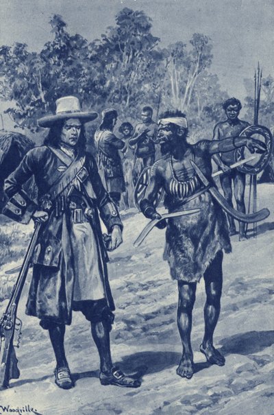 Kapitän William Dampier, der die Westküste Australiens erkundet, sieht zum ersten Mal einen Bumerang von after Richard Caton II Woodville
