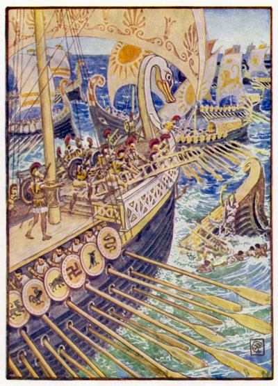 Schiff prallte gegen Schiff, bis die persischen Toten die Tiefe wie Blumen bedeckten von after Walter Crane