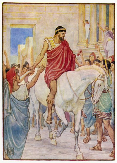 Die Menge begrüßte ihn mit lautem Jubel von after Walter Crane