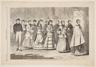 Der Morgenspaziergang – Junge Damen promenieren auf der Allee von after Winslow Homer