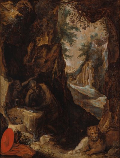Der heilige Hieronymus in einer Landschaft mit einer Höhle von anonymous 