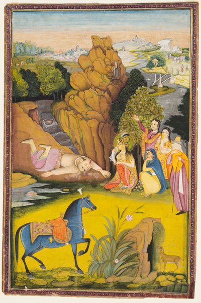 Farhad tötet sich selbst, nachdem er die falsche Nachricht vom Tod Shirins gehört hat von attributed to Amar Das Bhatti