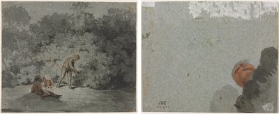 Holzsammler (recto) Studie eines Kopfes von unten gesehen (verso) von attributed to Francisque Millet