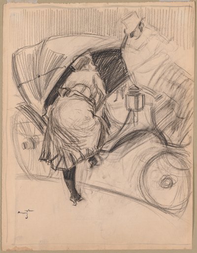 Frau steigt in eine Fiacre (recto) von attributed to Jean Louis Forain