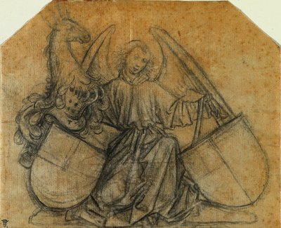 Ein Engel, der zwei Wappenschilde stützt von attributed to Nikolaus Gerhaert von Leyden