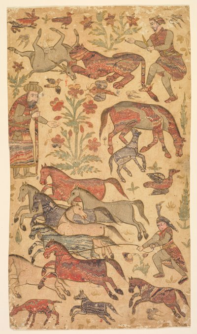 Ein marmoriertes Bild von Rustam, der Rakhsh fängt von attributed to Shafi