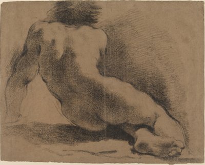 Sitzender nackter Junge von hinten gesehen von called Guercino Giovanni Francesco Barbieri
