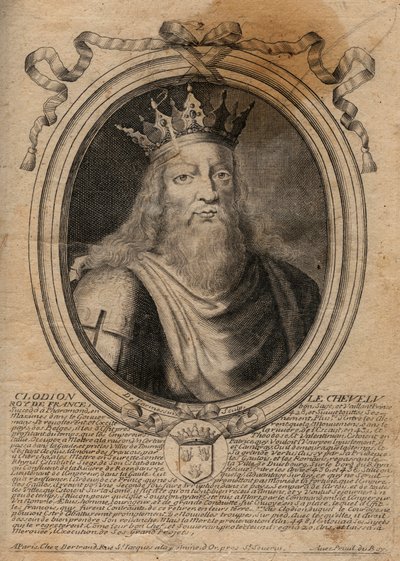 Clodion genannt „Le Chevelu“ (428-448), Vorfahre der Merowinger, Anführer der Salischen Franken - Clodion der Haarige (ca. 428-47) König eines Stammes der Salischen Franken - Gravur aus 