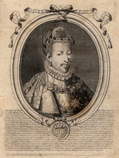 Porträt des Königs von Frankreich Heinrich III. (1551-1589) - Gravur aus 