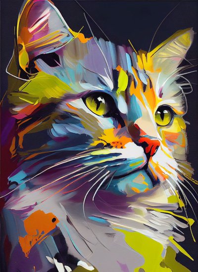Abstrakte süße Katze, Ölmalerei Pinselstriche von F. Abderrahim