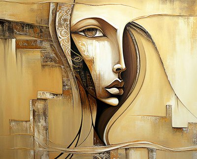 Abstraktes weibliches Gesicht in figurativer Kunst von F. Abderrahim