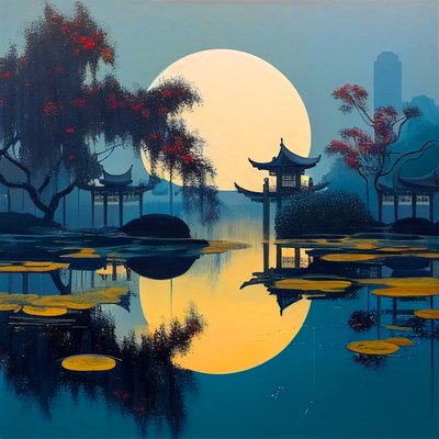 Japanische Landschaft und traditionelles Haus von F. Abderrahim