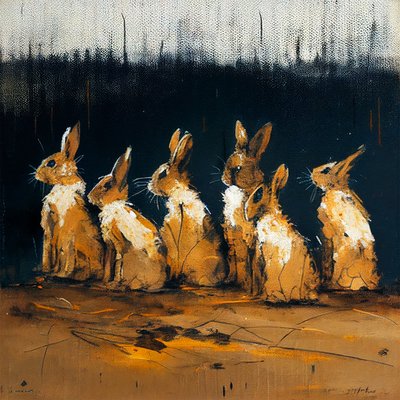 Kaninchenmalerei im figurativen Stil, Wandkunst von F. Abderrahim