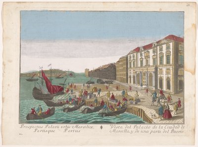 Ansicht des Rathauses und des Hafens in Marseille von familie Remondini (attributed to)