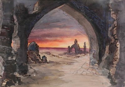 Bühnenbild für das Stück Rupture Grass von E. Goslavsky, 1901 von karl Fyodorovich Valz