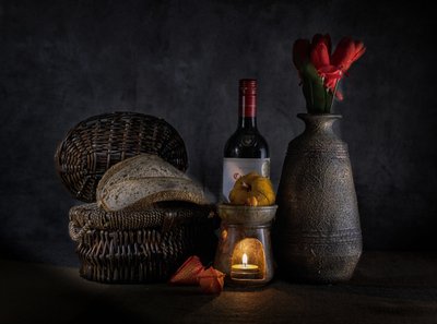 Gemütliches Brot Wein Kerze von larryliu
