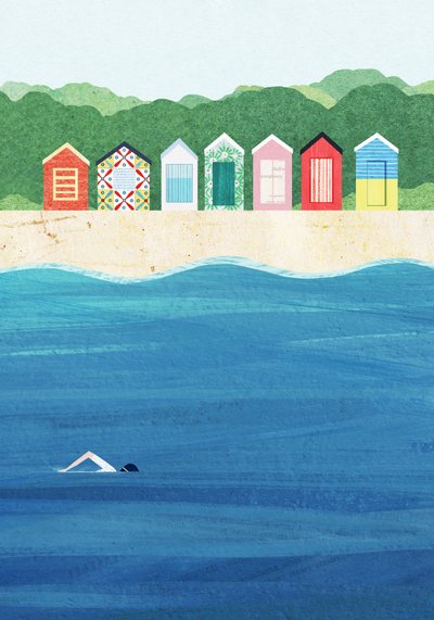 Bunte Strandhütten Ozeanschwimmen von longwayhome