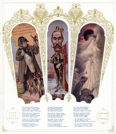 Französisches Militärtraining, Karikatur von König Haakon VII. von Norwegen und marokkanische Einwanderer in Frankreich von pseudonym for Onfray de Breville Jacques Job