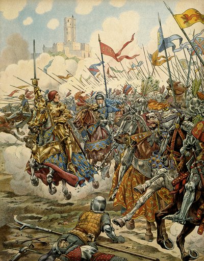 Geschichte Frankreichs im Mittelalter: König Ludwig XI. genannt der Kluge (1423-1483) an der Spitze seiner Armee während der Schlacht von Montlhéry gegen die Ligue du Bien Public, 16. Juli von pseudonym for Onfray de Breville Jacques Job