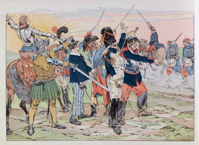 Jacques Marie Gaston Onfray de Breville dit JOB (1858-1931); Illustration aus dem Buch „Les épées de France“: Allegorie der Ruhm Frankreichs für die Soldaten von 1914; Privatsammlung von pseudonym for Onfray de Breville Jacques Job