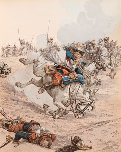 Angriff der Schlachtschiffe in der Schlacht von Reichshoffen (oder Fröschwiller Woerth) im Jahr 1870, Private Sammlung von pseudonym for Onfray de Breville Jacques Job