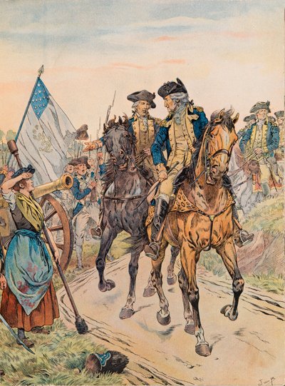 Jacques Marie Gaston Onfroy de Breville - George Washington trifft Molly Pitcher während der Schlacht von Monmouth am 28. Juni 1778 von pseudonym for Onfray de Breville Jacques Job