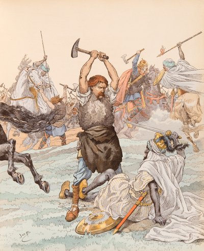 Der Schmied von Poitiers während der Schlacht von Poitiers im Jahr 732 von pseudonym for Onfray de Breville Jacques Job
