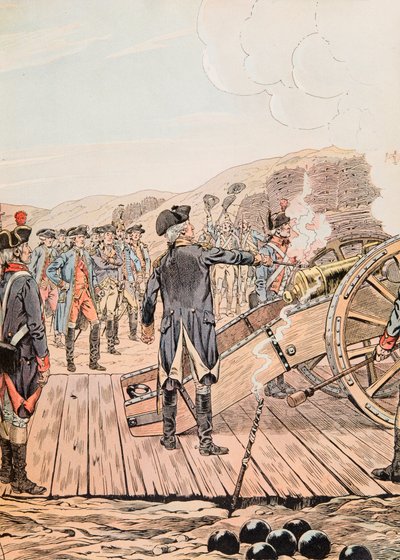 Der erste Schuss im Hauptquartier von Yorktown im September 1781 von pseudonym for Onfray de Breville Jacques Job