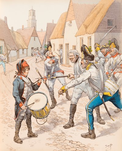 Die kleine Trommel von Wattignies 1793 (Die Trommel Stroh (Strauh) fiel unter den Schlägen der Österreicher während der Schlacht), Privatsammlung von pseudonym for Onfray de Breville Jacques Job